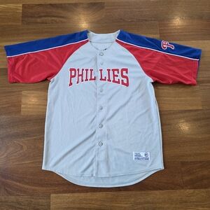 Philadelphia Phillies Dynasty Series Jersey Men’s L BP Style Gray Red Blue 2010
